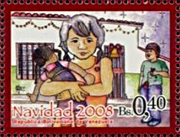 Stamp, Girl with puppet, Venezuela,  , Christmas, Religion
