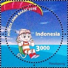 Stamp, Paraglide, Indonesia,  , Paragliding, Round Stamps, Sports