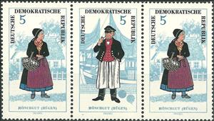 Se-tenant, Mönchgut ,Rügen, Germany, Democratic Republic,  , Folklore, Suits and Costumes