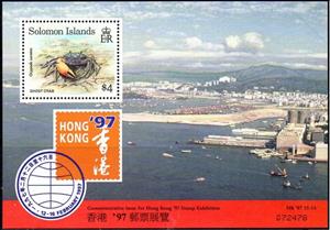 Souvenir Sheet, Hong Kong´97, Solomon Islands,  , Crabs, Philatelic Exhibitions, Ports, Seals (Emblems)