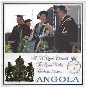 Souvenir Sheet, 100 Years of The Queen Mother, Angola,  , Queens