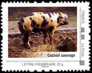 Stamp, Cochon sauvage, France,  , Animals (Fauna), Mammals, Pigs