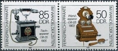 Se-tenant, Se-tenant of old phones, Germany, Democratic Republic,  , Telephones
