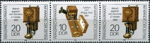 Se-tenant, Se-tenant of old phones, Germany, Democratic Republic,  , Telephones
