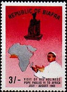 Stamp, St. Peter; Pope Paul VI and map of Africa, Biafra,  , Maps, Popes