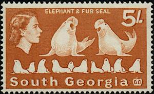 Stamp, Elephant & Fur Seal, Falkland Islands, Dependencies,  , Animals (Fauna), Heads of State, Mammals, Queens, Sea (Marine) Mammals, Sea Life, Seals (Animals)