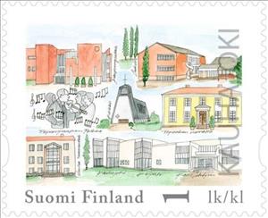 Stamp, Day of Stamps - Kauhajoki, Finland,  , Buildings, Churches - Cathedrals - Basilicas - Chapels, Drawings