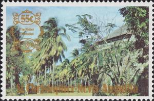 Stamp, The Nisbet Plantation, Saint Kitts and Nevis,  , Anniversaries and Jubilees, Houses, Landscapes, Palm-trees