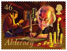 Stamp, Scenes from Charles Dickens' "A Christmas Carol", Alderney,  , Christmas, Literature