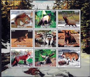 Mini Sheet, Wild Animals, Cinderellas,  , Animals (Fauna), Deer, Foxes, Hares, Mammals, Raccoons, Squirrels, Wolves