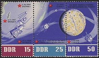 Se-tenant, Space, Germany, Democratic Republic,  , Astronauts, Outer Space, Satellites, Space Traveling