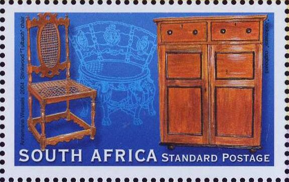 Stinkwood "Tulbagh" Chair; Jonkmanskas Cupboard