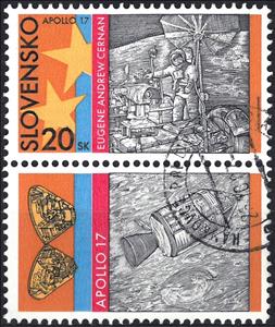 Stamp, 30th Anniversary of Apollo 17 Moonflight - E. A. Cernan, Slovakia,  , Anniversaries and Jubilees, Astronauts, Moon, Outer Space