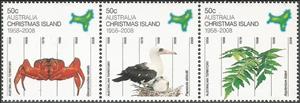 Se-tenant, 50th Anniversary as Australian Territory, Christmas Island,  , Animals (Fauna), Birds, Crabs, Crustaceans, Ferns, Leaves, Plants (Flora), Sea Life