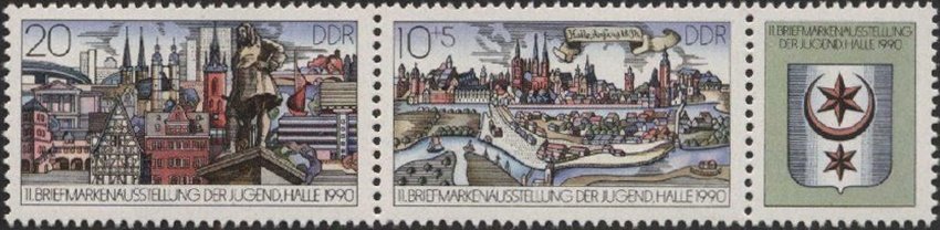 Se-tenant, Tenant with deco-field, Germany, Democratic Republic,  , Buildings, Philatelic Exhibitions, Townscapes / City Views