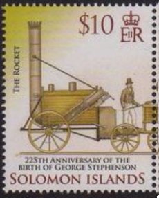 Stamp, The Rocket, Solomon Islands,  , Anniversaries and Jubilees, Inventions, Изобретатели, Railways