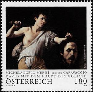 Stamp, "David with the Head of Goliath", by Michelangelo Merisi, Austria,  , Art, Paintings