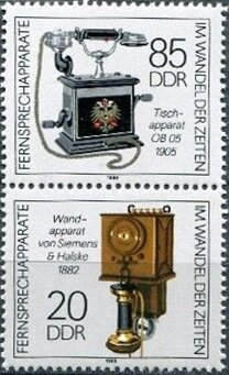 Se-tenant, Se-tenant of old phones, Germany, Democratic Republic,  , Telephones