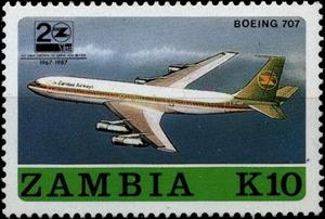 Stamp, Boeing 707, Zambia,  , Aircraft, Airlines, Aviation