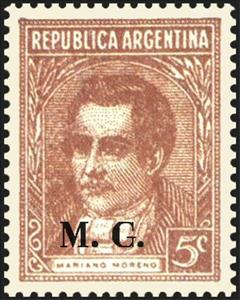 Stamp, Mariano Moreno (1778-1811), ovpt. "M.G.", Argentina,  , Authors, Famous People, Politicians