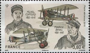 Stamp, Famous Aviators : Boyau & Coiffard, France,  , Aircraft, Aviation, Pilots