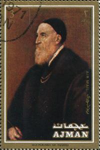 Stamp, Self-Portrait of Tiziano., Ajman,  , Painters, Paintings