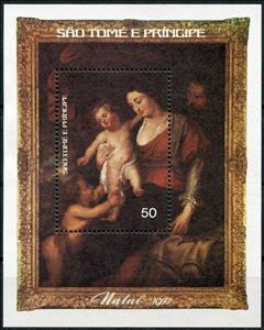 Souvenir Sheet, "Virgin and Child", by P. P. Rubens, São Tomé and Príncipe,  , Christmas, Paintings