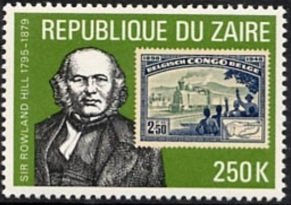 Stamp, Sir Rowland Hill, Zaire,  , Maps, Stamps, Railways, Postmasters