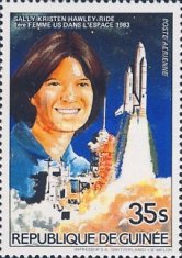 Stamp, Sally Kristen Ryde, Guinea,  , Astronauts, Moon, Rockets, Satellites, Space Traveling, Women