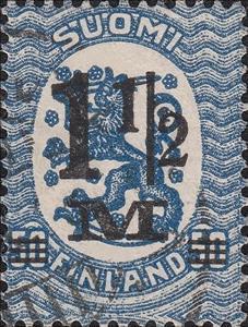 Stamp, Black surcharge on Definitive series I, Finland,  , Coats of Arms, Heraldic Animals, Лев, Stylized Animals