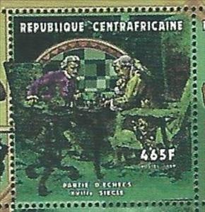 Stamp, Chess game XVIII c., Central African Republic,  , Chess