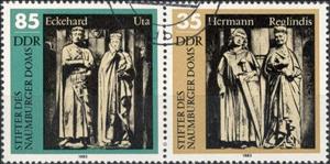 Se-tenant, Founding Figures of the Naumburg Cathedral, Germany, Democratic Republic,  , Churches - Cathedrals - Basilicas - Chapels, Religion, Sculptures