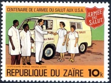 Stamp, The Salvation Army, Zaire,  , Healthcare, Cars, Salvation Army