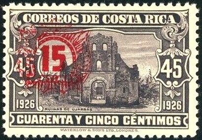 Stamp, Ruins of Ujarras - overprints, Costa Rica,  , Buildings, Ruins