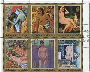 Mini Sheet, French Impressionist and Expressionist Paintings, Ajman,  , Nudes, Paintings