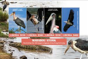 Mini Sheet, Marabou Stork, Liberia,  , Animals (Fauna), Birds, Storks