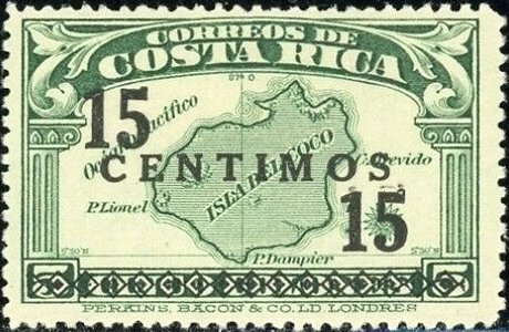Stamp, Map of Cocos Island-overprinted, Costa Rica,  , Islands, Maps