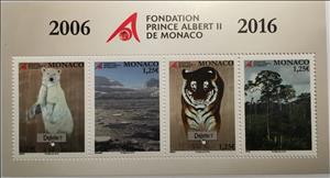 Souvenir Sheet, 10th anniversary of Albert II foundation sheet, Monaco,  , Animals (Fauna), Environment Protection, Forests, Landscapes, Polar Bears, Princes, Tigers