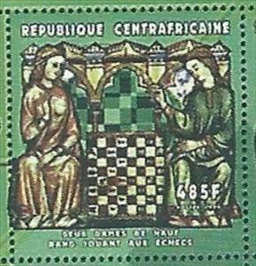 Stamp, Two noblewomen, Central African Republic,  , Chess