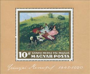 Souvenir Sheet, "Picnic in May" by Pál Szinyei Merse., Hungary,  , Paintings