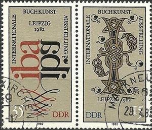Se-tenant, Initials and emblem, Germany, Democratic Republic,  , Books, Letters (Alphabet), Seals (Emblems)