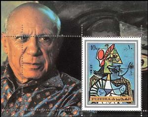 Souvenir Sheet, Seated Woman with Hat, by Pablo Picasso, Fujairah (Fujeira),  , Famous People, Paintings