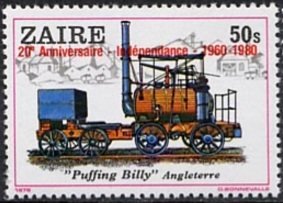Stamp, CD 992 with new overprint  '20e Anniversaire – Indépendance, Zaire,  , Railways