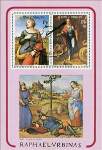 Souvenir Sheet, Paintings Raphael., São Tomé and Príncipe,  , Easter, Paintings