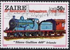 Stamp, CD 996 with new overprint  '20e Anniversaire – Indépendance, Zaire,  , Railways