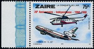 Stamp, CD 948 with new overprint  '20e Anniversaire – Indépendance, Zaire,  