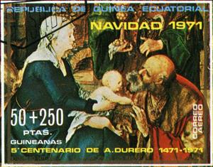 Stamp, Albrecht Dürer. The adoration of the magi, Equatorial Guinea,  , Christmas, New Year, Paintings