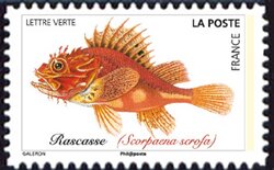 Stamp, Scorpionfish, France,  , Animals (Fauna), Fishes, Sea Life