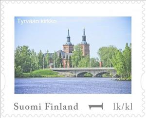 Stamp, Day of Stamps - Sastamala, Finland,  , Bridges, Buildings, Churches - Cathedrals - Basilicas - Chapels, Townscapes / City Views, Trees, Water