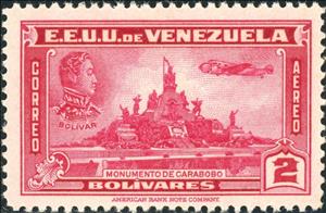 Stamp, Simón Bolívar and Carabobo Monument, Venezuela,  , Aircraft, Famous People, Freedom Fighters, Heads of State, Independency Activists, Men, Monuments, Politicians